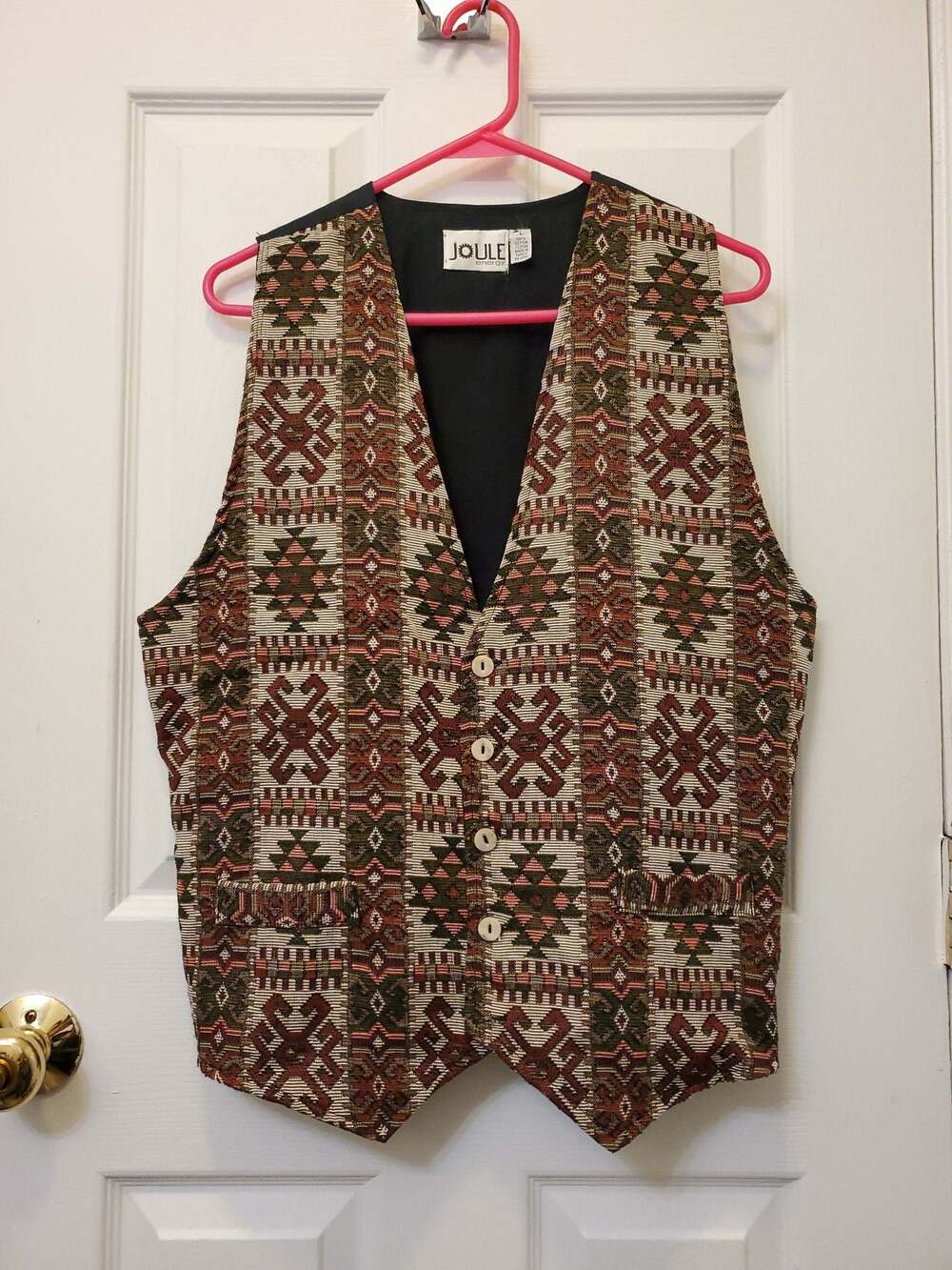 Vintage Joule Southwestern Tapestry Vest Size L Aztec Geometric Earth Tones